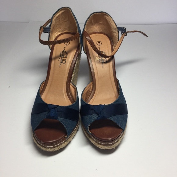 Blue  Platform Sandals Fabric Material Top, Size 7 - Picture 11 of 14